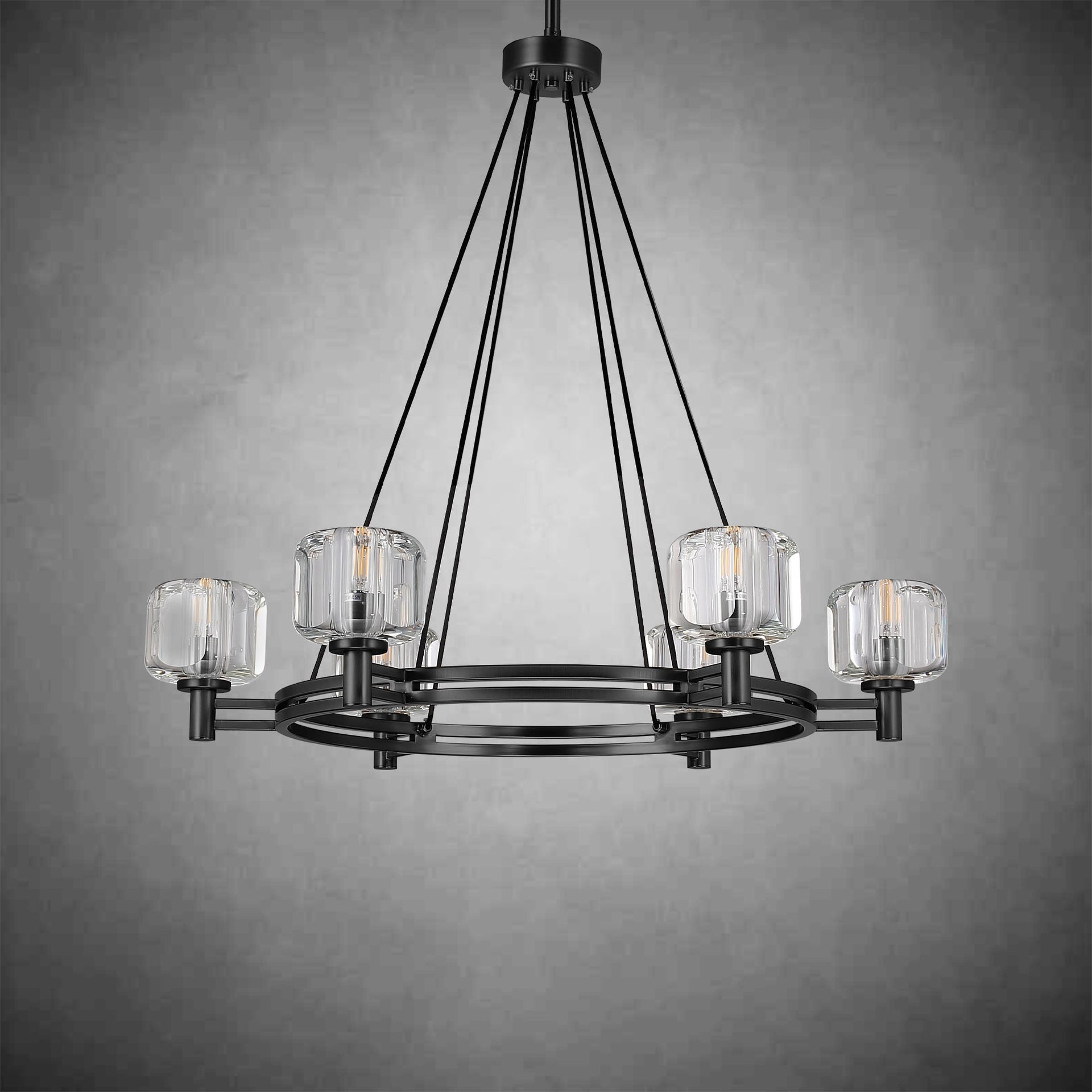Black Round Crystal Chandelier, 36" K9 Crystal Chandeliers for Dining Room