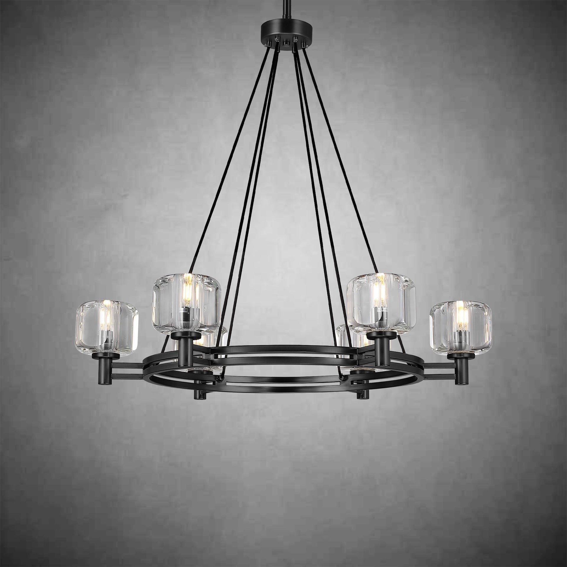 Black Round Crystal Chandelier, 36" K9 Crystal Chandeliers for Dining Room