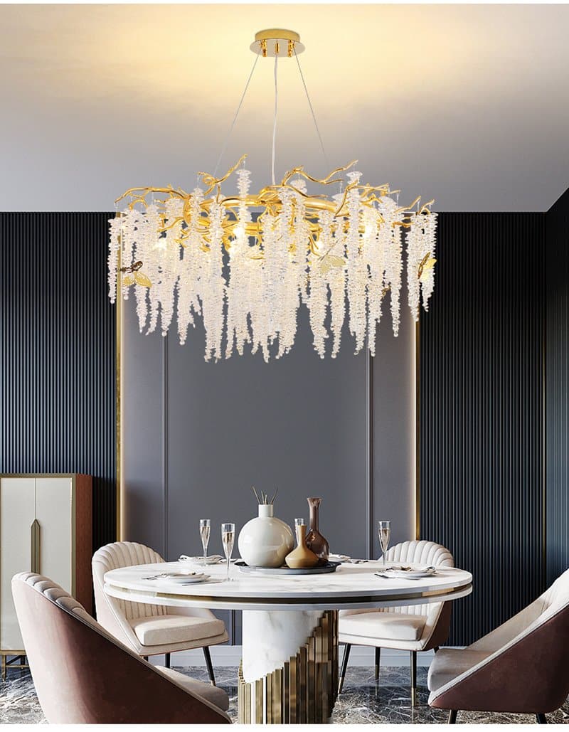 Branch Luxury Long Snowflake Crystal  Chandelier Gold