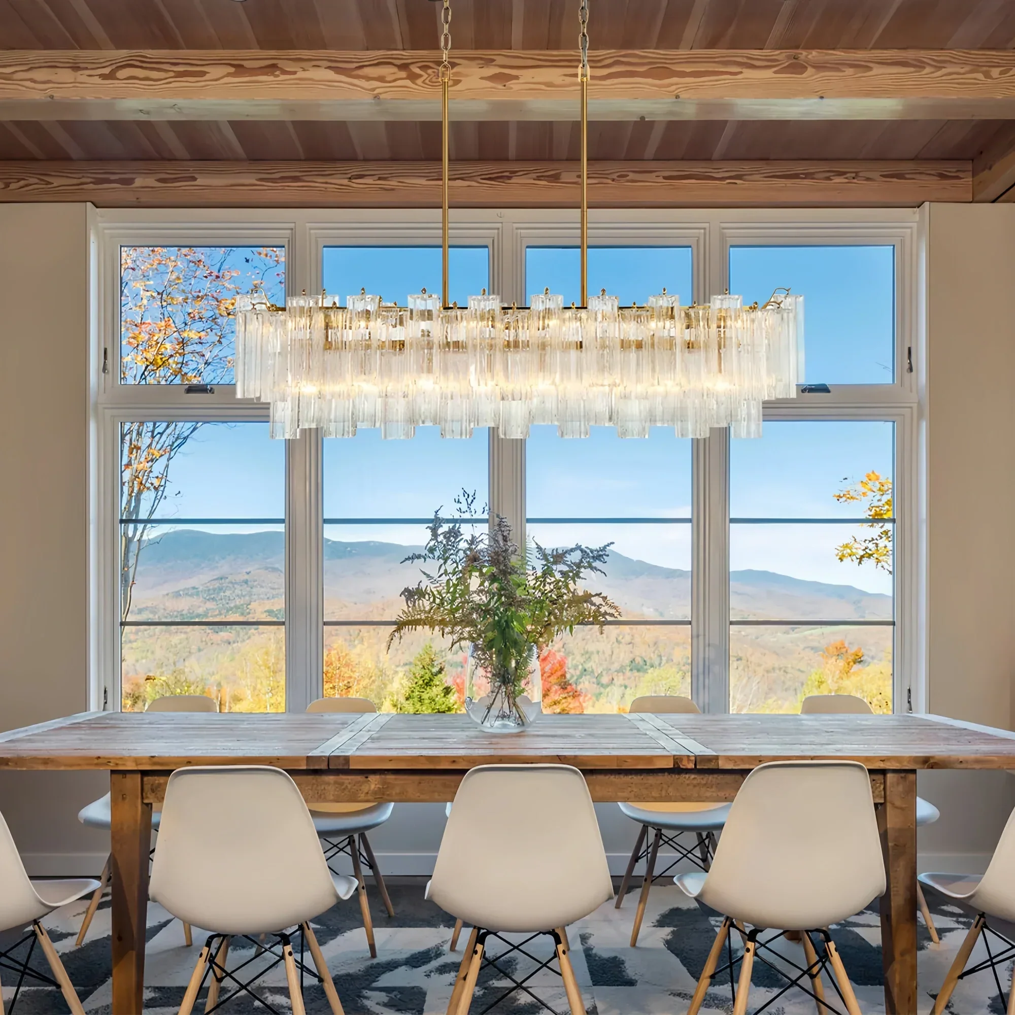 Addis 51'' Modern Linear Chandelier for Dining Room-Brass-Clear-Arialamps