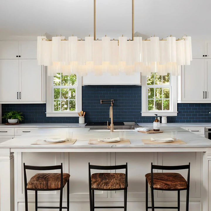 Addis 51'' Modern Linear Chandelier for Dining Room-Brass-White-
