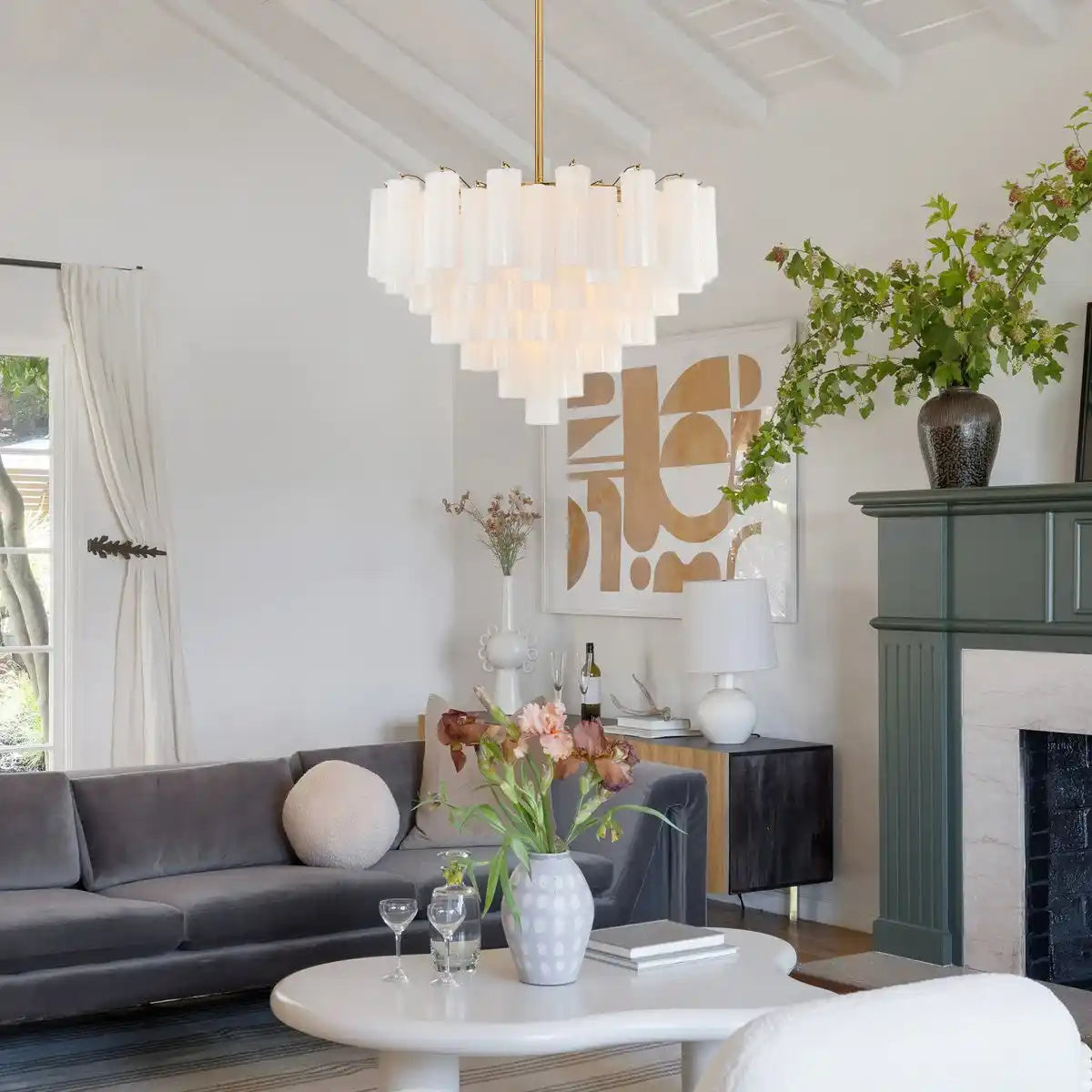 Addis Chandelier 17.8" 19.8" 22" 26.8" 32''D-32"-Brass-White-Arialamps