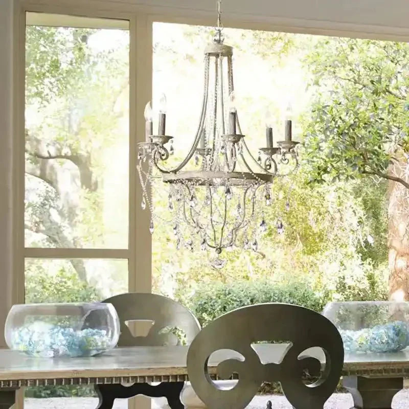 Affordable French Vintage Iron Crystal Pendant Candle Chandelier for Living Room / Restaurant / Cafe / Hotel lobby - Arialamps