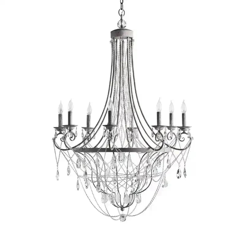 Affordable French Vintage Iron Crystal Pendant Candle Chandelier for Living Room / Restaurant / Cafe / Hotel lobby - Arialamps