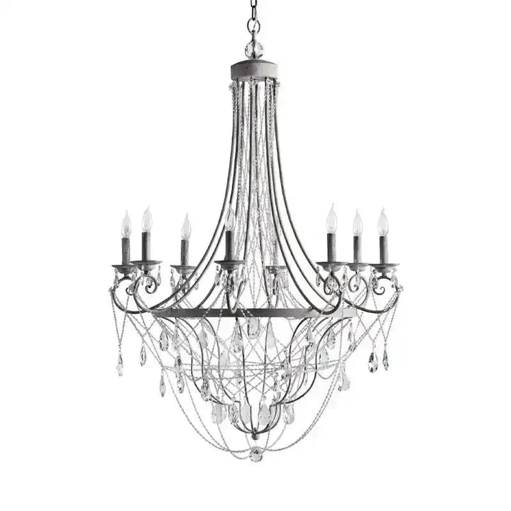 Affordable French Vintage Iron Crystal Pendant Candle Chandelier for Living Room / Restaurant / Cafe / Hotel lobby - Arialamps