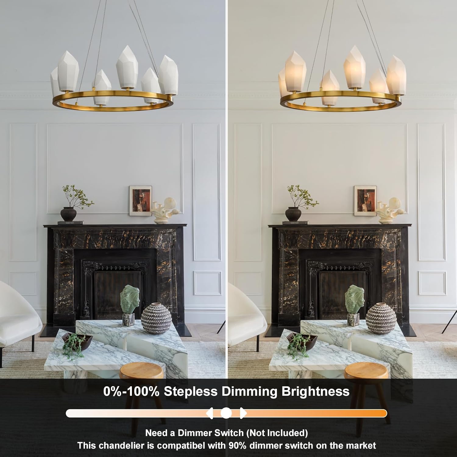 Alabaster 23" 6-Light Modern Gold Chandelier with Adjustable Height