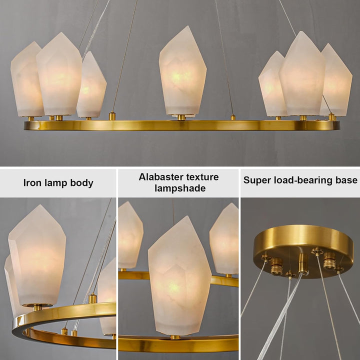 Alabaster 31.5" 8-Light Round Gold Chandelier with Adjustable Height