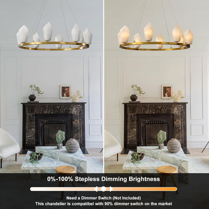 Alabaster 31.5" 8-Light Round Gold Chandelier with Adjustable Height
