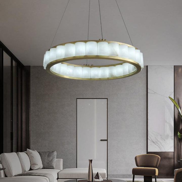 Alabaster Anne Circle Round Chandeliers-23.6" D-Arialamps