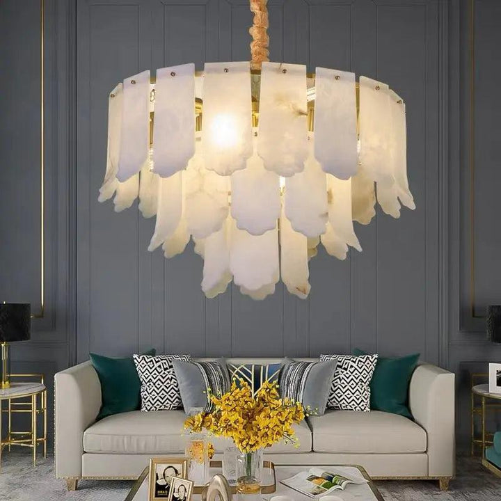 Alabaster Brass Multi-Layer Chandelier Lamp-3 Layer-Arialamps