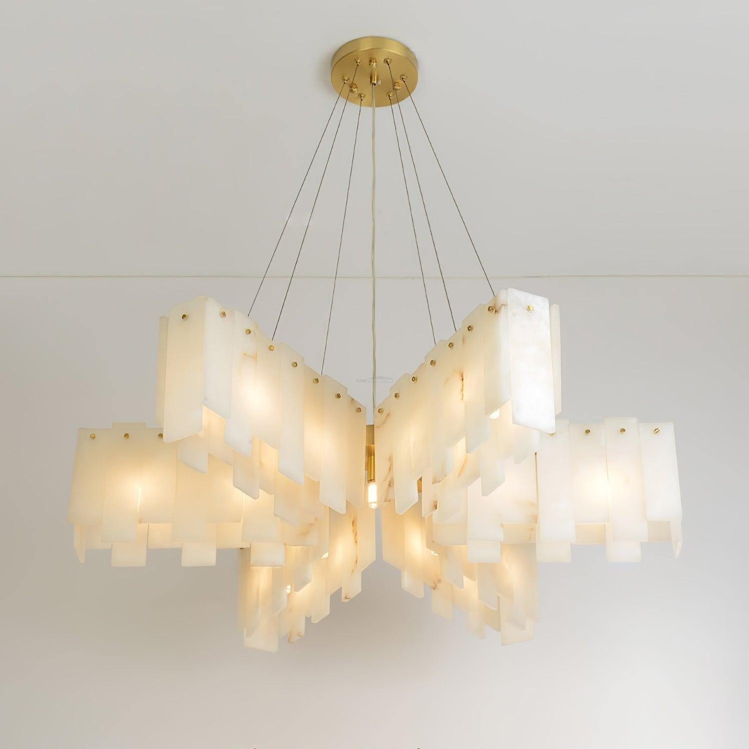 Alabaster Cascade Tiered Chandelier 27.6-27.6" x H 21.7" / Dia 95cm x H 150cm-Brass & White-Arialamps
