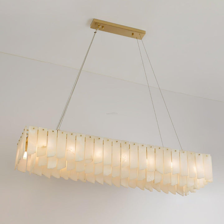 Alabaster Cascade Tiered Chandelier 27.6-L 2.6" x W 3.1" x H 23.6" / L 106cm x W 26cm x H 150cm-Brass & White-Arialamps