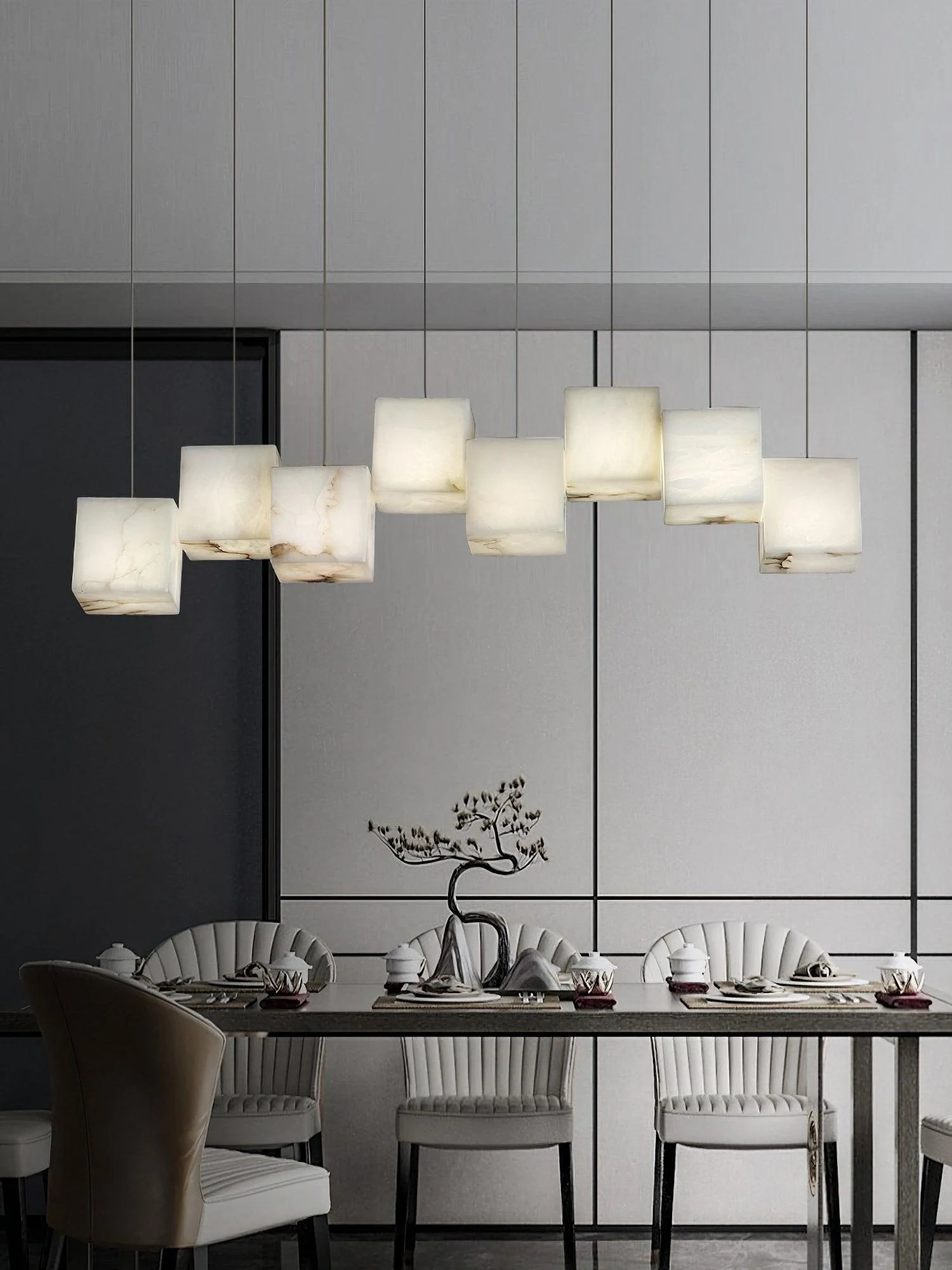 Alabaster Cubic Linear Chandelier-Chandelier-8 Lights: 37.8" L-Arialamps