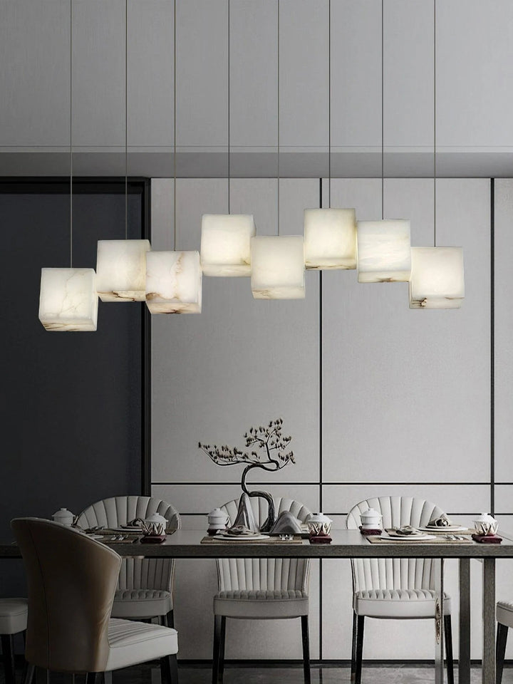 Alabaster Cubic Linear Chandelier-Chandelier-8 Lights: 37.8" L-Arialamps