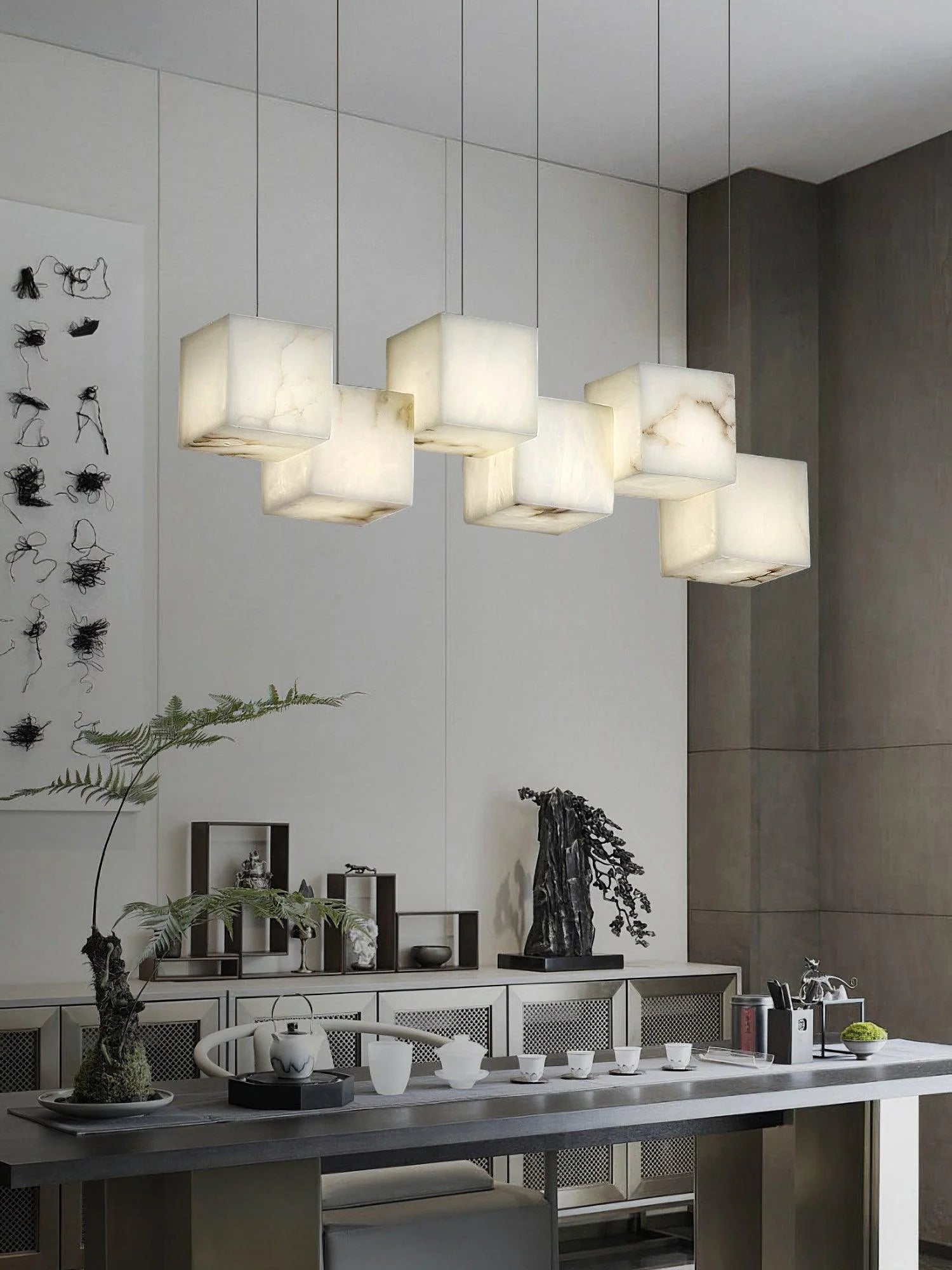 Alabaster Cubic Linear Chandelier-Chandelier-6 Lights: 28.3" L-Arialamps