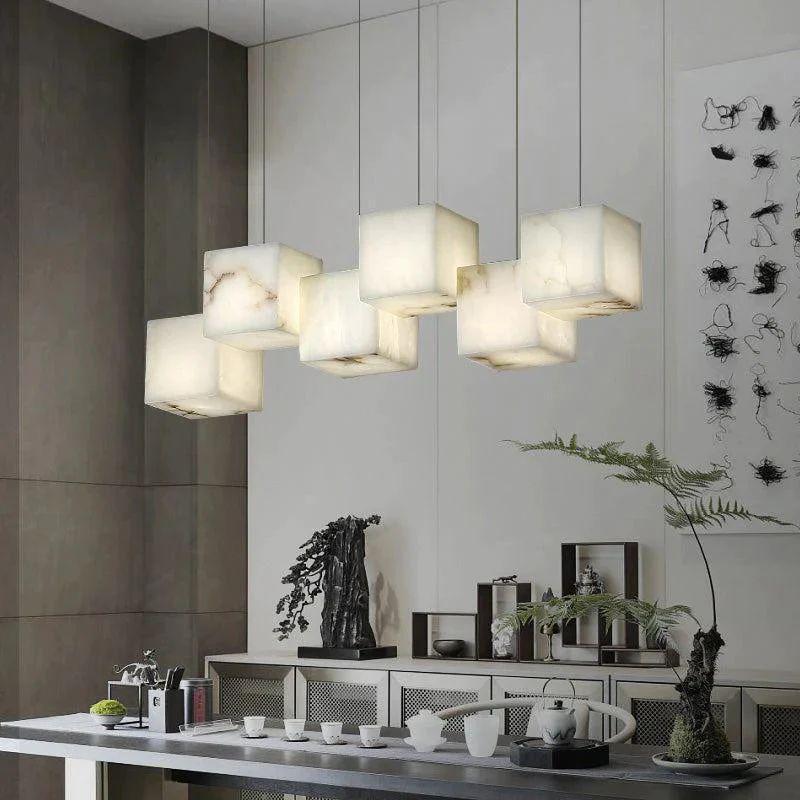 Alabaster Cubic Pendant-Pendant for living room,Pendant for kitchen,Pendant for bathrooms,Pendant for bedrooms,Pendant for foyer,Pendant for stairways,Pendant for dining room-Arialamps