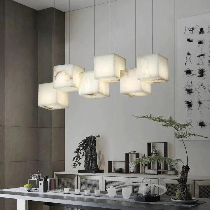 Alabaster Cubic Pendant-Pendant for living room,Pendant for kitchen,Pendant for bathrooms,Pendant for bedrooms,Pendant for foyer,Pendant for stairways,Pendant for dining room-Arialamps