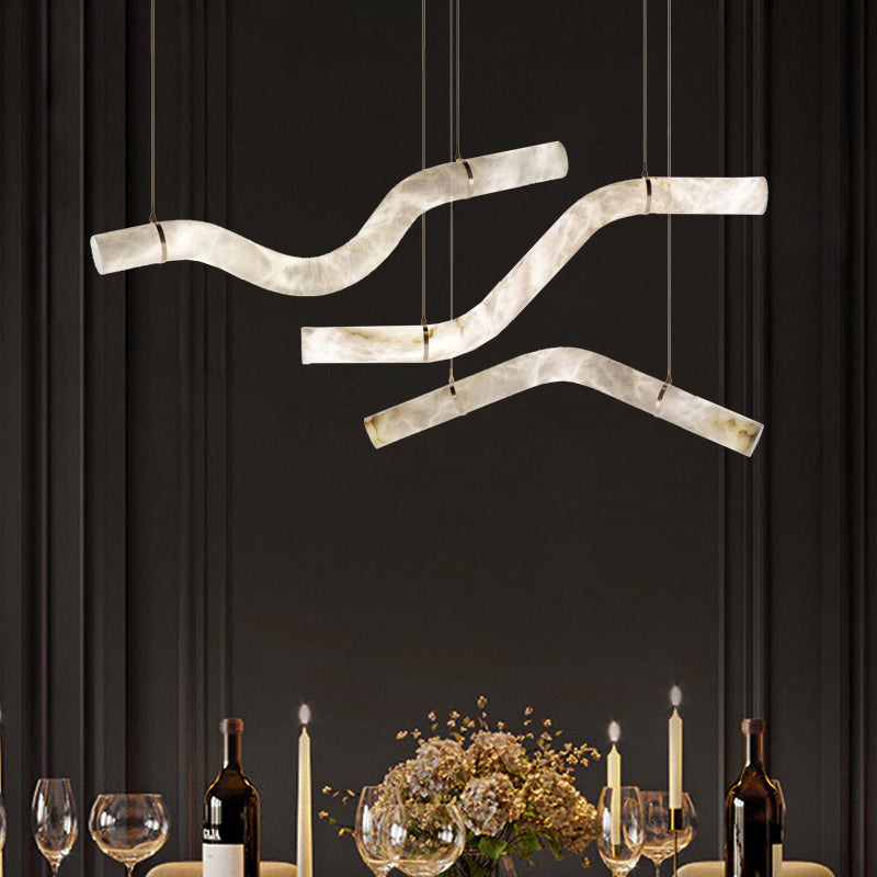 Alabaster Curved Chandelier-Chandelier-51.25"W-Lacquered Burnished Brass-Arialamps