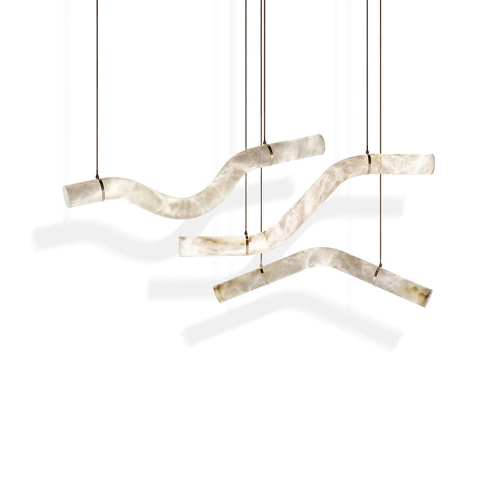 Alabaster Curved Chandelier-Chandelier-61"W-Lacquered Burnished Brass-Arialamps