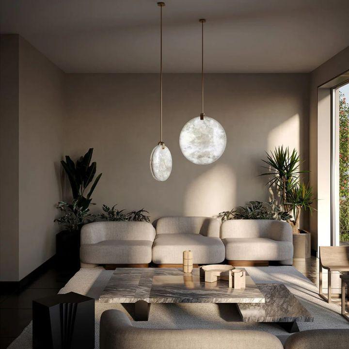 Alabaster Disc Pendant Light-Pendant for living room,Pendant for kitchen,Pendant for bathrooms,Pendant for bedrooms,Pendant for foyer,Pendant for stairways,Pendant for dining room-D 9.8''-Arialamps
