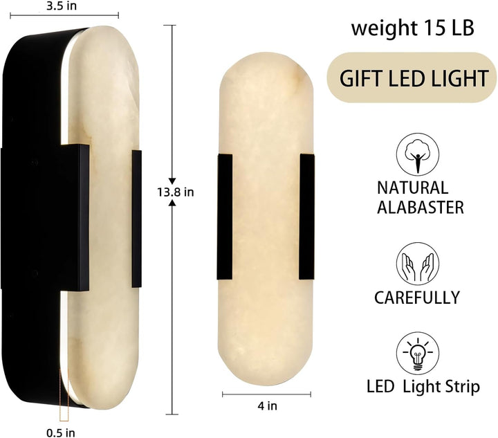 YIOSI Alabaster Matte Black Wall Sconce Set 2 13.8"