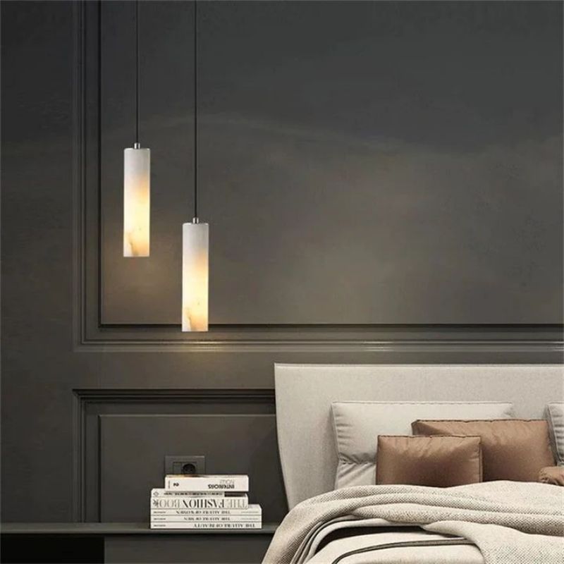 Alabaster Modern Cylindrical Round Chandelier 79"H-Chandelier-Arialamps