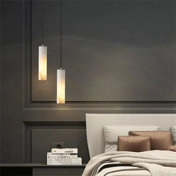 Alabaster Modern Cylindrical Round Chandelier 79"H-Chandelier-Arialamps