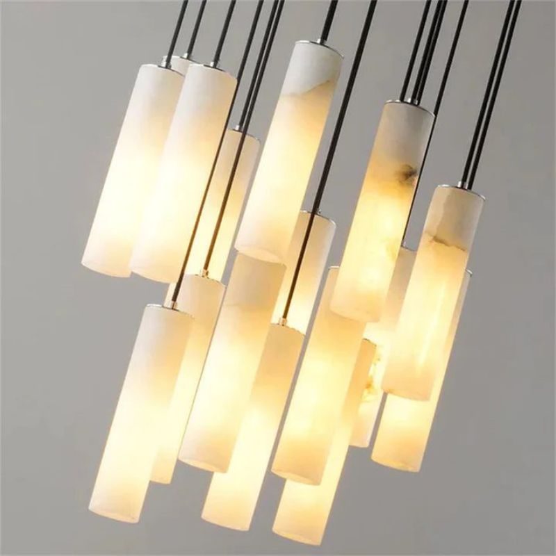 Alabaster Modern Cylindrical Round Chandelier 79"H-Chandelier-Arialamps