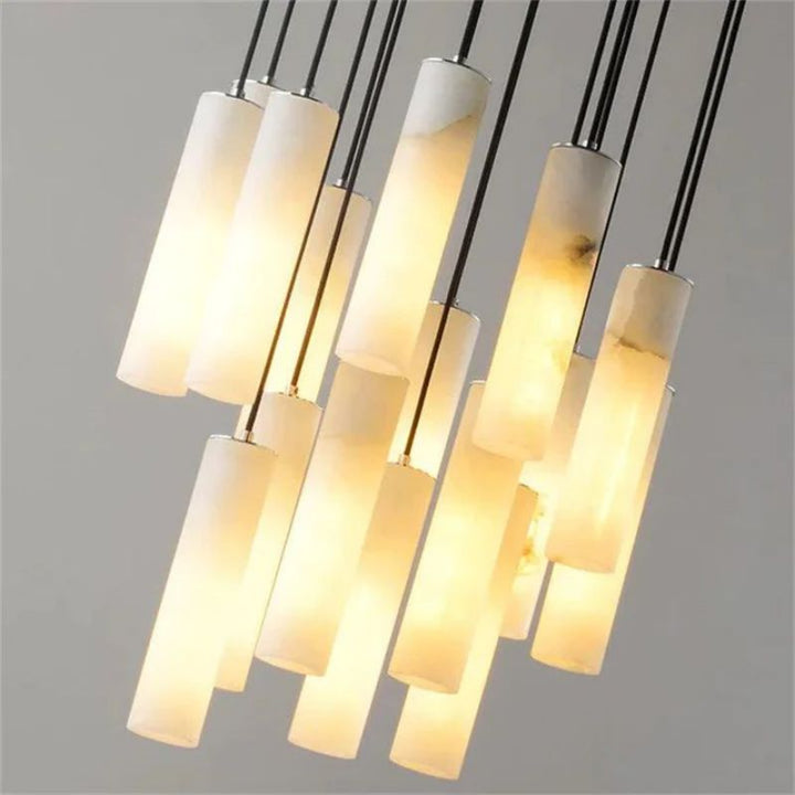 Alabaster Modern Cylindrical Round Chandelier 79"H-Chandelier-Arialamps