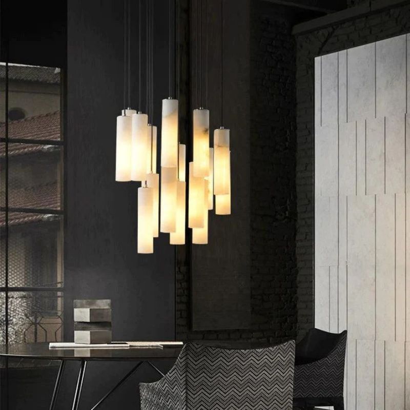 Alabaster Modern Cylindrical Round Chandelier 79"H-Chandelier-Arialamps