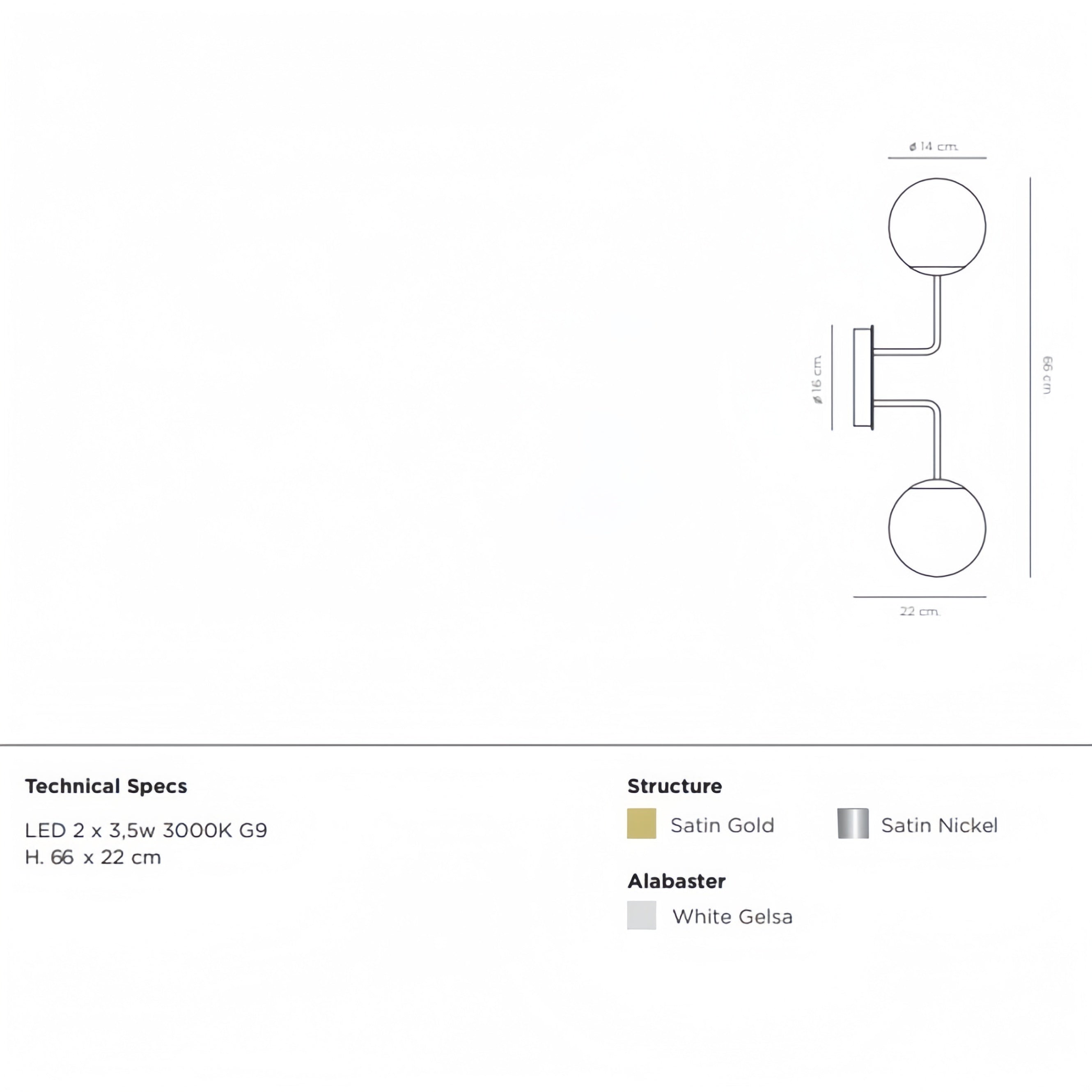 Alabaster Orb 2 Wall Light-Arialamps