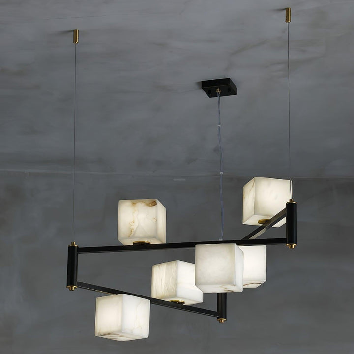 Alabaster Square Box Chandelier with 4/5/6/8/9 heads-6 Heads L 31.5" x W 31.5" x H 17.7" / L 80cm x W 80cm x H 45cm-Brass & Black & White-Arialamps