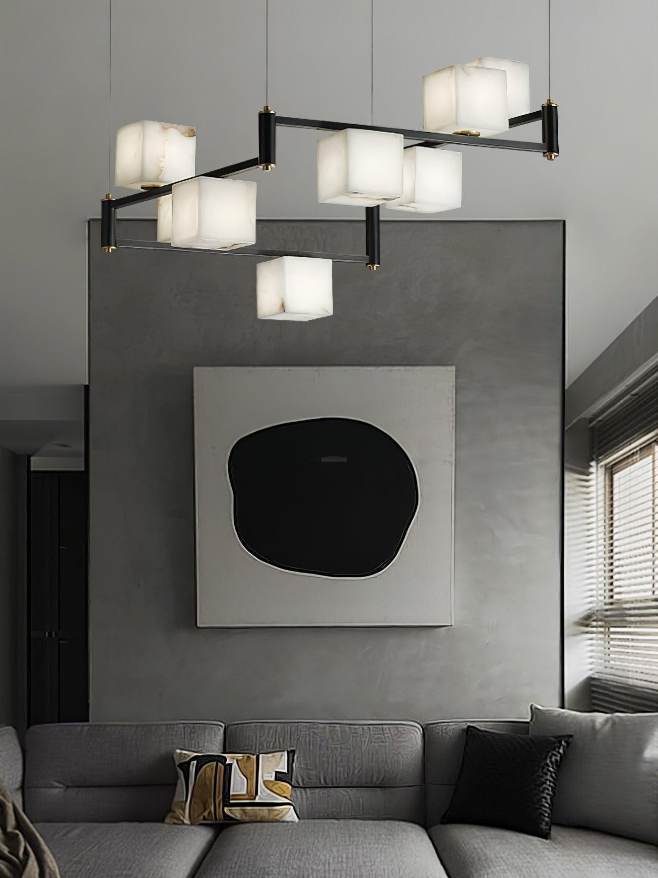 Alabaster Square Box Chandelier with 4/5/6/8/9 heads-Arialamps