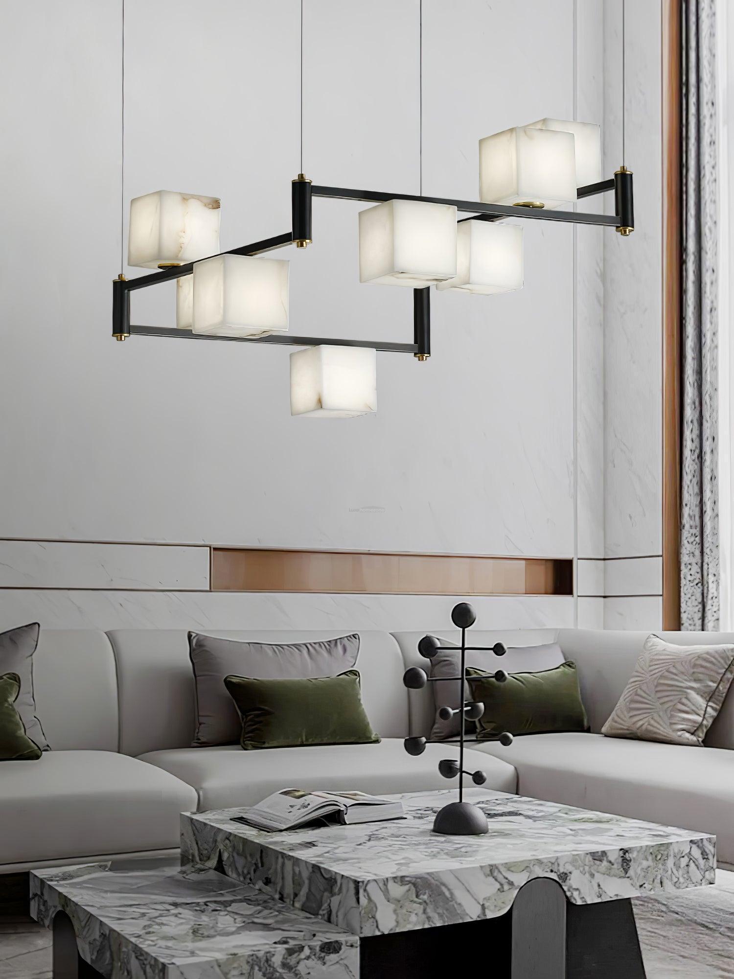 Alabaster Square Box Chandelier with 4/5/6/8/9 heads-Arialamps