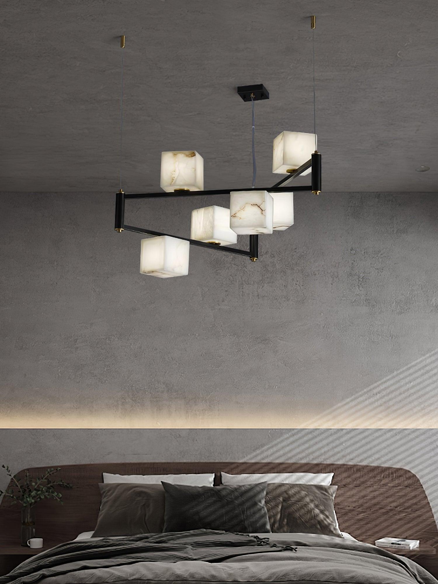 Alabaster Square Box Chandelier with 4/5/6/8/9 heads-Arialamps
