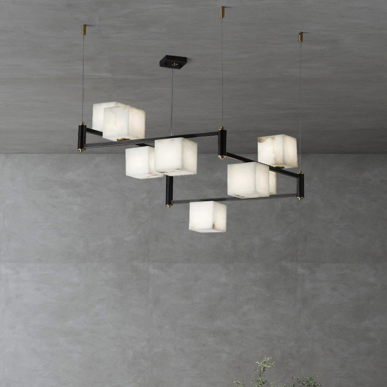 Alabaster Square Box Chandelier with 4/5/6/8/9 heads-Arialamps