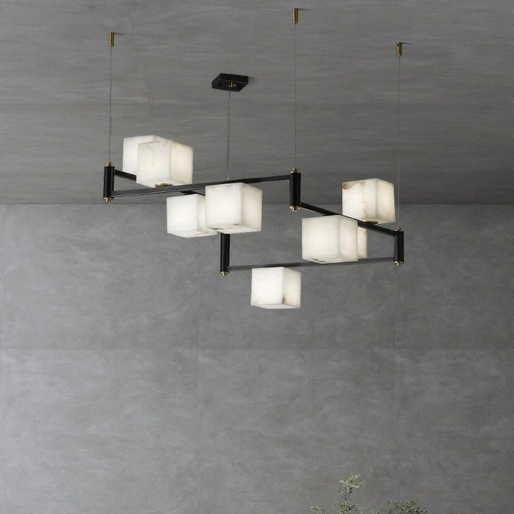 Alabaster Square Box Chandelier with 4/5/6/8/9 heads-Arialamps