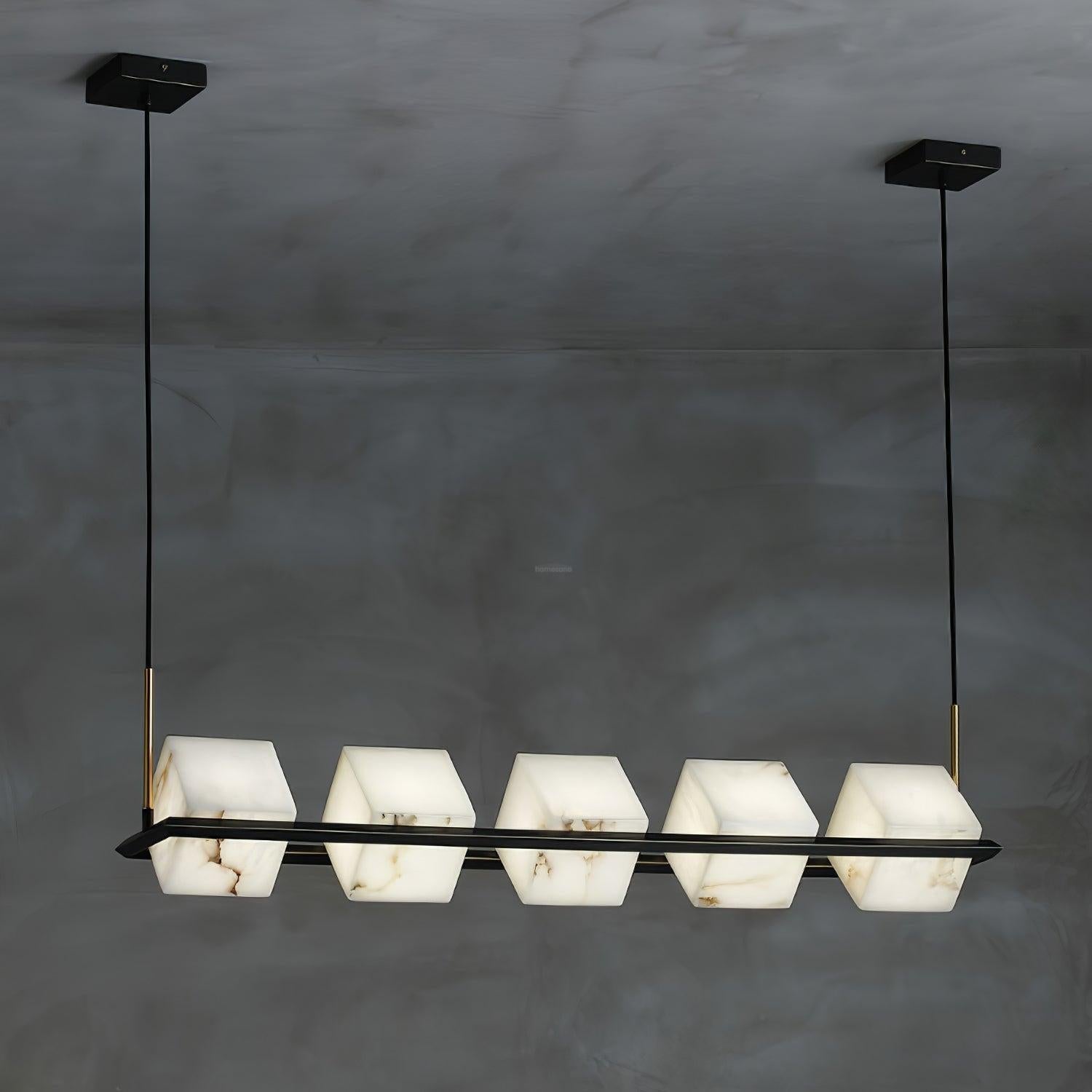 Alabaster Square Box Chandelier with 4/5/6/8/9 heads-5 Heads L 39.4" x W 6.7" x H 6.7" / L 100cm x W 17cm x H 17cm-Brass & Black & White-Arialamps