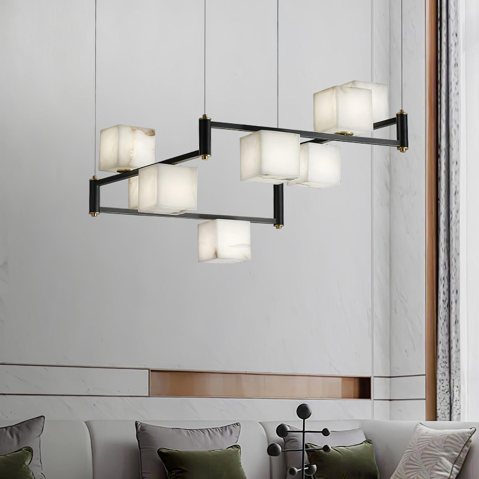 Alabaster Square Box Chandelier with 4/5/6/8/9 heads-Arialamps
