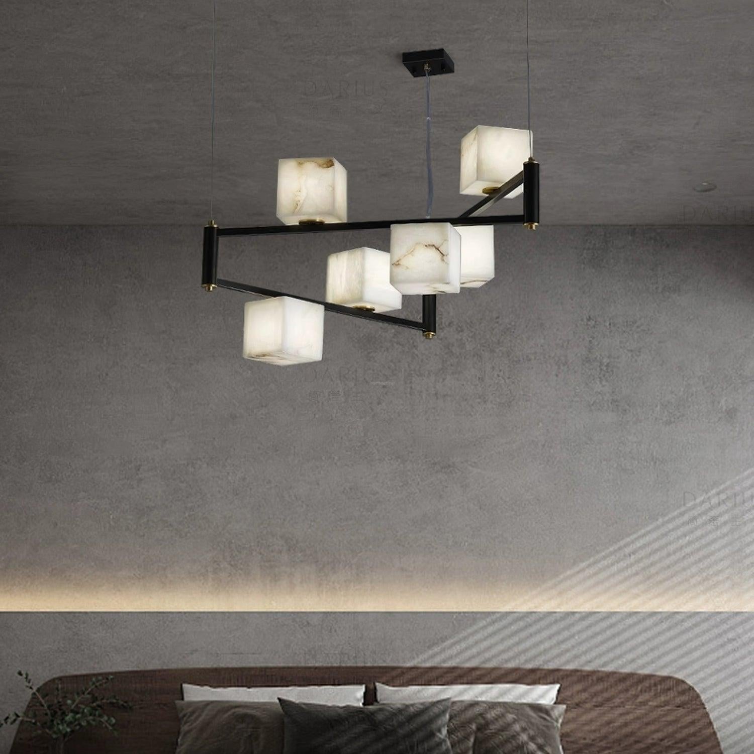 Alabaster Square Box Chandelier with 4/5/6/8/9 heads-Arialamps