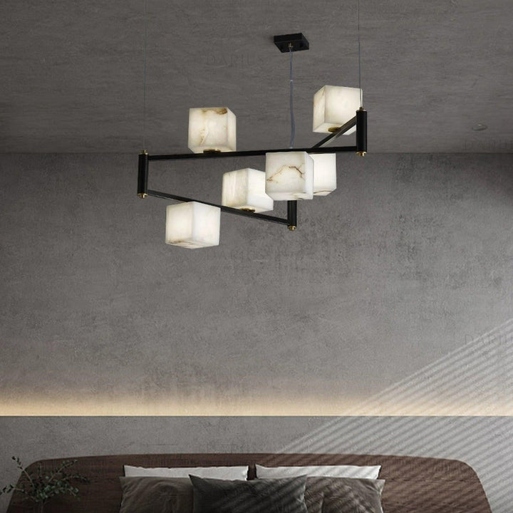 Alabaster Square Box Chandelier with 4/5/6/8/9 heads-Arialamps