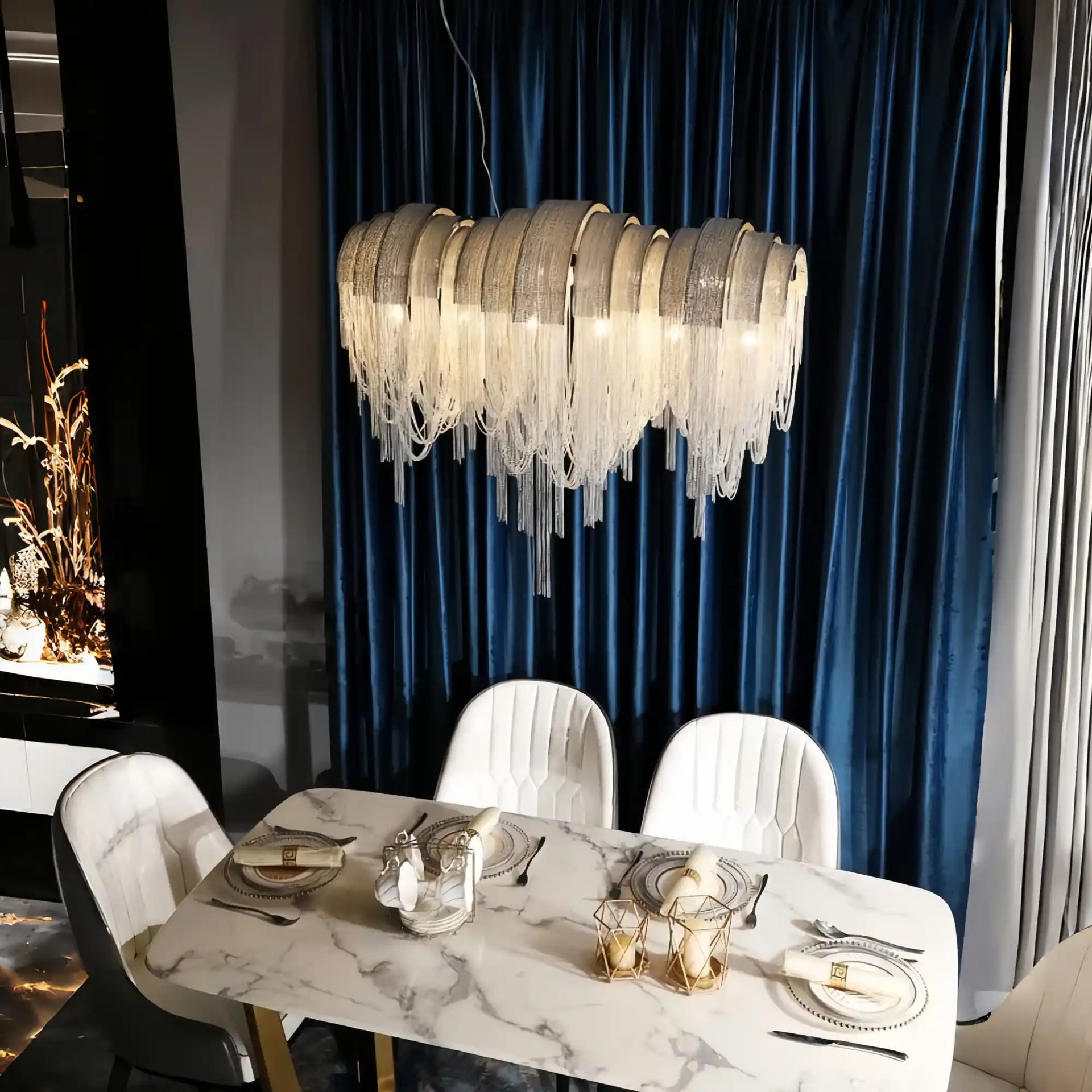 Alana Aluminum Chain Tassel Long Branch Chandelier Light 35"