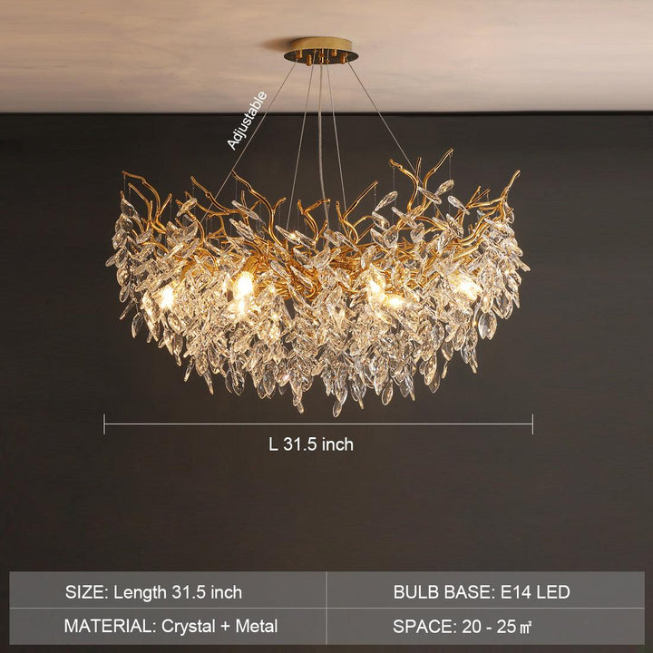 Albero Modern French-Style Branch Crystal Chandelier with Crystal Leaf-Chandeliers-Arialamps