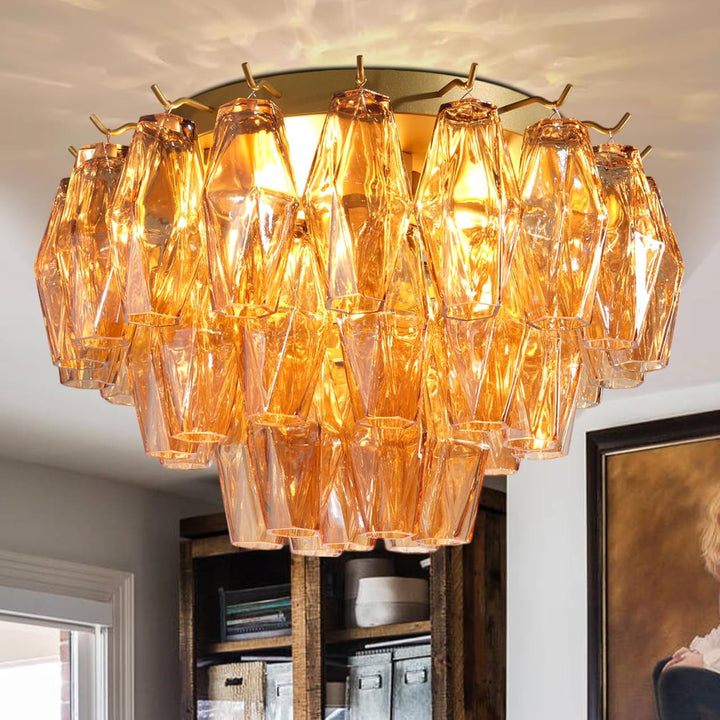 Amber 17" Modern Crystal Glass Chandelier for Elegant Ceiling Lighting