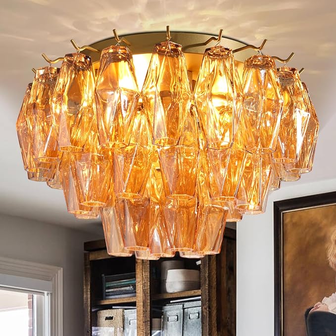 Amber 17" Modern Crystal Glass Chandelier for Elegant Ceiling Lighting