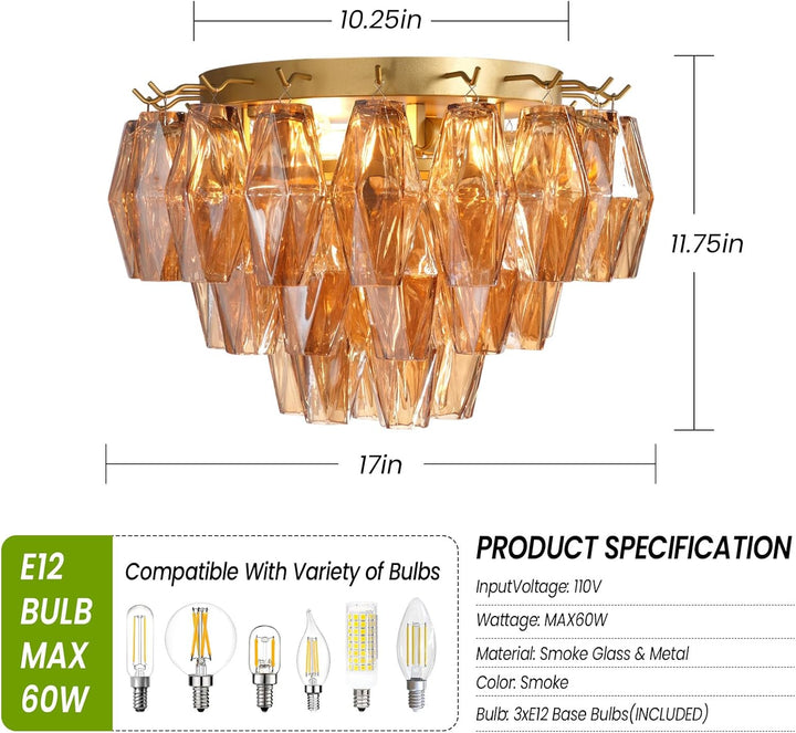 Amber 17" Modern Crystal Glass Chandelier for Elegant Ceiling Lighting