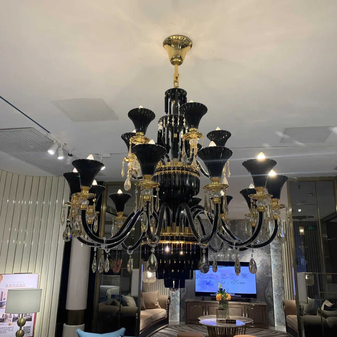 American Traditional Branch Crystal Chandelier with Candle Design in Black and Gold-Chandeliers-8 Lights:D29.5"*H21.7"-Warm Light-Arialamps
