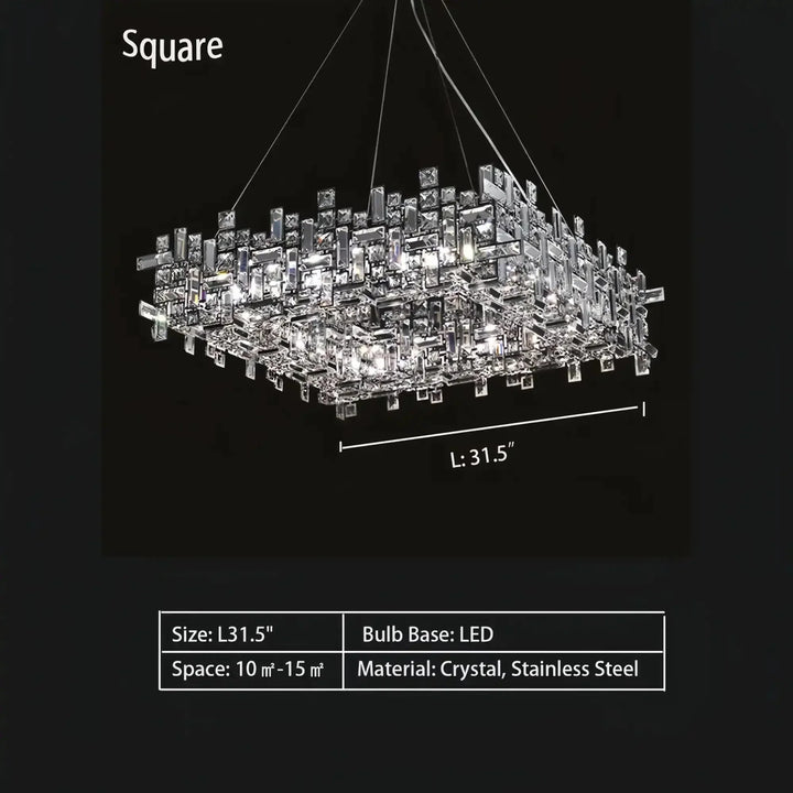 Art Irregular Block Collection Crystal Pendant Chandelier Suit for Living/Dining Room - Arialamps