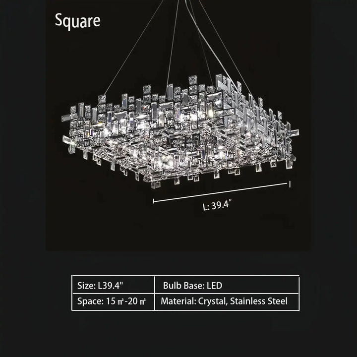 Art Irregular Block Collection Crystal Pendant Chandelier Suit for Living/Dining Room - Arialamps