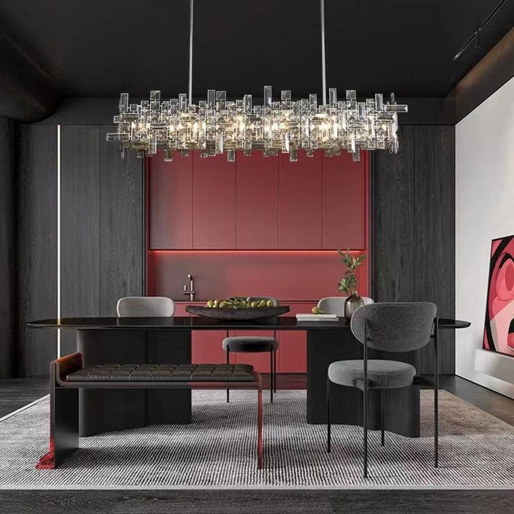 Art Irregular Block Collection Crystal Pendant Chandelier Suit for Living/Dining Room - Arialamps